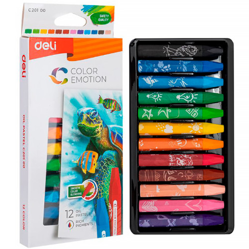 Мелки восковые Deli "Color Emotion", пастельные, масляные, 12 цветов, картон