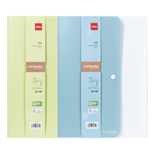 Папка-конверт на кнопке DELI "LonGreen", А4, 8 отделений, ассорти Папка-конверт на кнопке DELI "LonGreen", А4, 8 отделений, ассорти