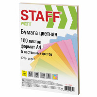 Бумага цветная STAFF Pale, А4, 80 г/кв.м., 100 л., 5 цветов