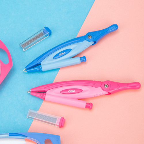 Циркуль Deli "Pioneer", 2 предмета, пластиковый футляр, ассорти 