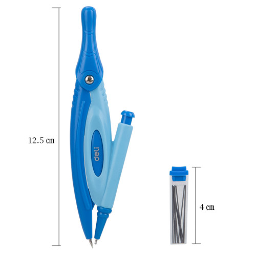 Циркуль Deli "Pioneer", 2 предмета, пластиковый футляр, ассорти 