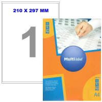 Этикетки самоклеящиеся Multilabel, А4, 210 х 297 мм., 1 шт/лист, 100 л.