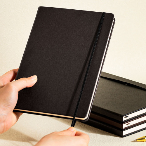 Ежедневник недатированный Deli, А5, 160 страниц, кожзам, на резинке, черный