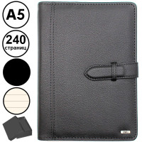 Ежедневник недатированный Deli А5, 240 страниц, на кольцах, кожзам,  черный