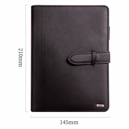 Ежедневник недатированный Deli А5, 240 страниц, на кольцах, кожзам,  черный