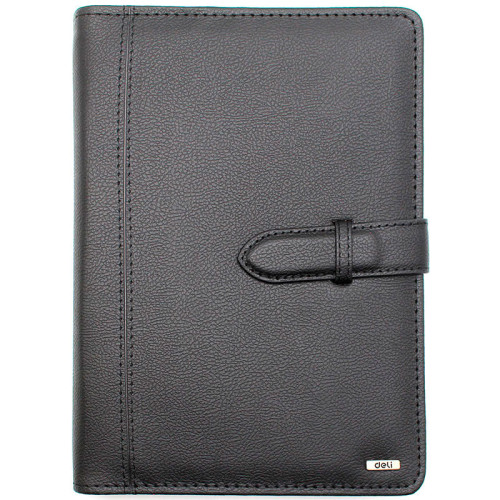 Ежедневник недатированный Deli А5, 240 страниц, на кольцах, кожзам,  черный