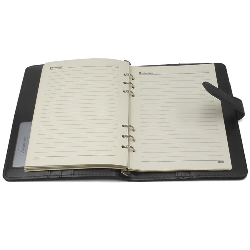 Ежедневник недатированный Deli А5, 240 страниц, на кольцах, кожзам,  черный