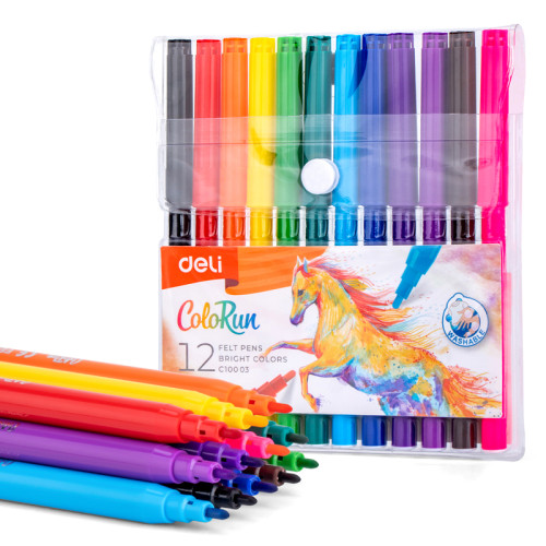 Фломастеры Deli  "ColoRun", 12 цветов, ПВХ чехол