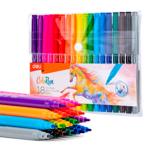 Фломастеры Deli  "ColoRun", 18 цветов, ПВХ чехол