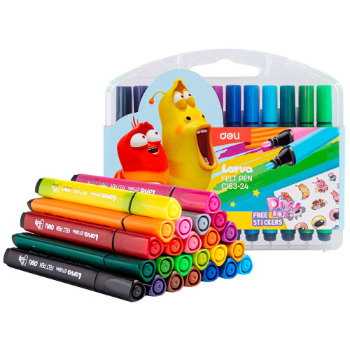 Фломастеры Deli "Larva", 24 цвета, трехгранный корпус, пластиковая упаковка