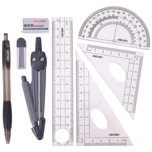 Готовальня Deli "Компас",  8 предметов, 180х75х25мм, пластиковый футляр