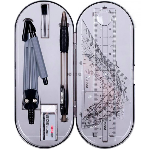 Готовальня Deli "Компас",  8 предметов, 180х75х25мм, пластиковый футляр