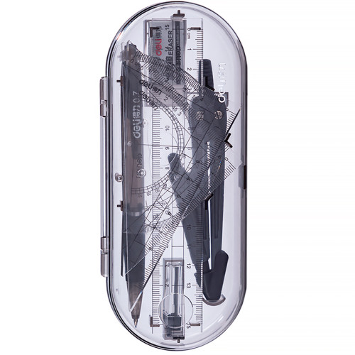 Готовальня Deli "Компас",  8 предметов, 180х75х25мм, пластиковый футляр