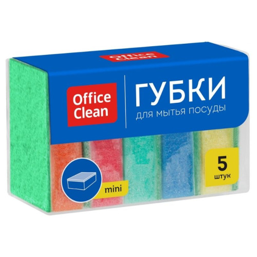 Губки для мытья посуды OfficeClean, поролон с абразивным слоем, 80х53х26 мм, 5 штук
