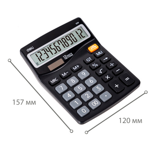 Калькулятор настольный DELI "1210" 12 разрядный, 157х120х36 мм, черный