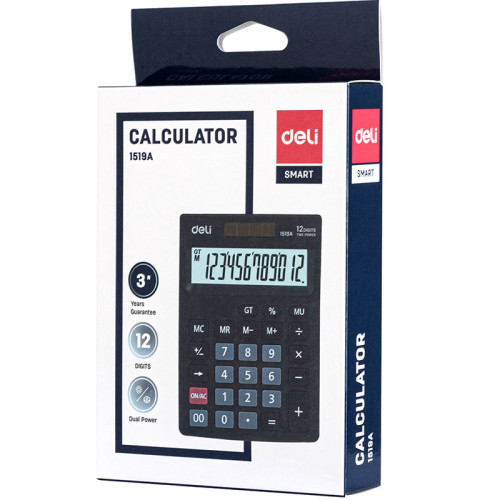 Калькулятор настольный DELI "1519A" 12 разрядный, 144х103х25 мм, черный