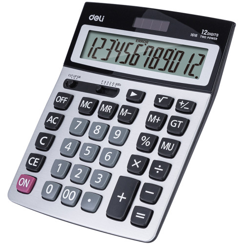 Калькулятор настольный DELI "1616" 12 разрядный, 207х155х30 мм, серый