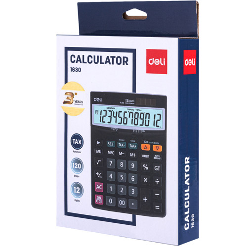 Калькулятор настольный DELI "1631" 12 разрядный, 193х148х32 мм, черный