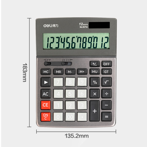 Калькулятор настольный DELI "1671A" 12 разрядный, 183х135х38 мм, темно-серый