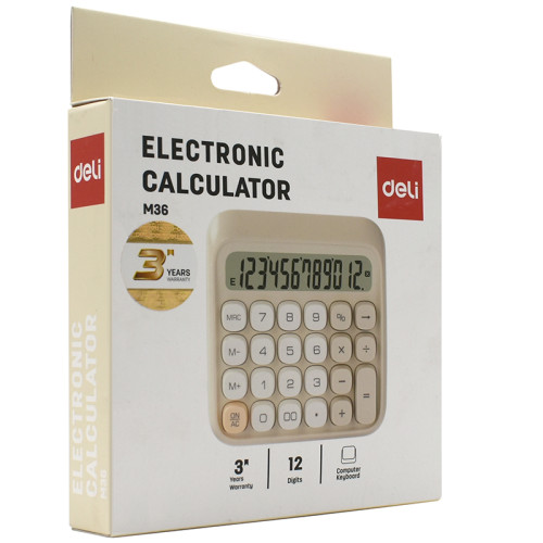Калькулятор настольный DELI "М36" 12 разрядный, 130х133х27 мм, серый