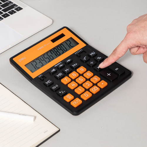 Калькулятор настольный DELI "М888" 12 разрядный, 202х159х31 мм, черный/оранжевый