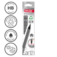 Карандаш DELI "EnoVation", НВ, шестигранный корпус, пластик, с ластиком, ассорти