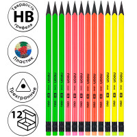 Карандаш DELI "EnoVation", НВ, трехгранный корпус, пластик, с ластиком,  неоновые ассорти