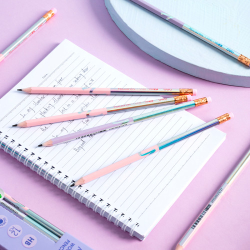 Карандаш DELI "Macaron", НВ, шестигранный корпус, пластик, с ластиком, ассорти