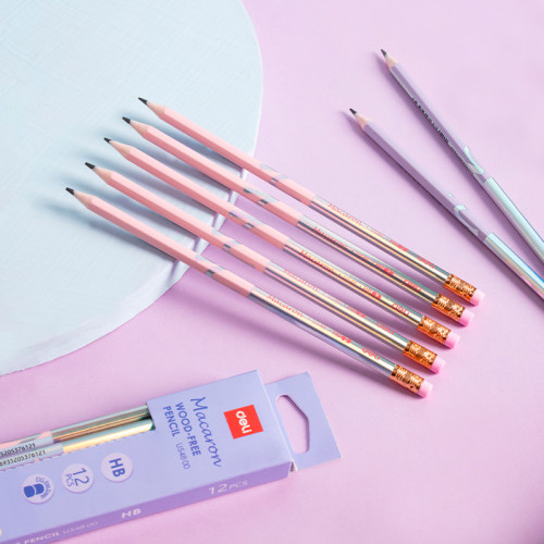 Карандаш DELI "Macaron", НВ, шестигранный корпус, пластик, с ластиком, ассорти