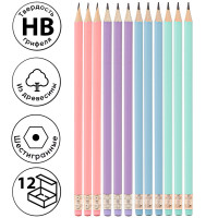 Карандаш DELI "Macaron" С025, НВ, шестигранный корпус, дерево, с ластиком, ассорти