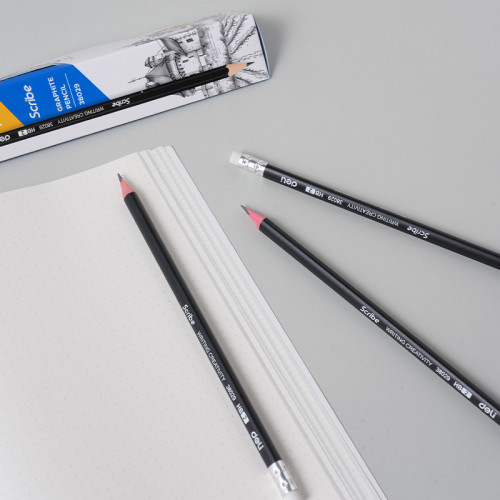 Карандаш DELI "Scribe", НВ, трехгранный корпус, дерево, с ластиком, черный