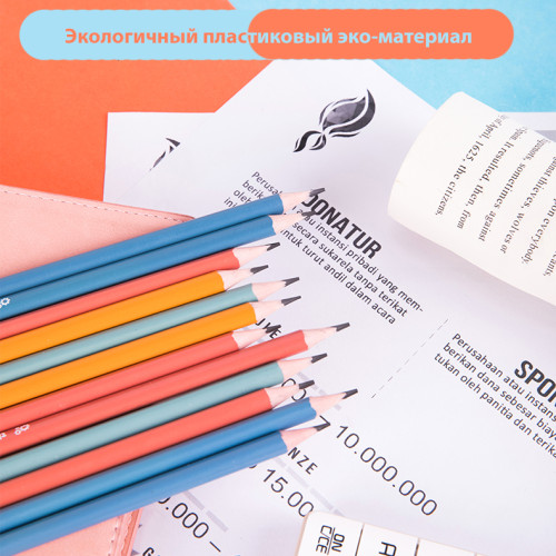 Карандаш DELI "Think", НВ, трехгранный корпус, пластик, с ластиком, ассорти