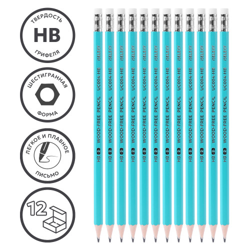Карандаш i Select, НВ, шестигранный корпус, пластик, с ластиком, ассорти
