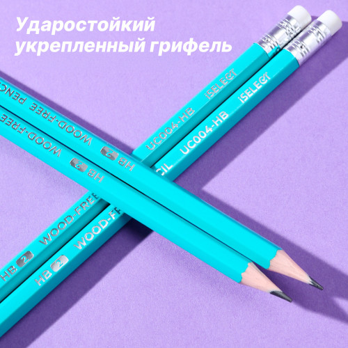 Карандаш i Select, НВ, шестигранный корпус, пластик, с ластиком, ассорти