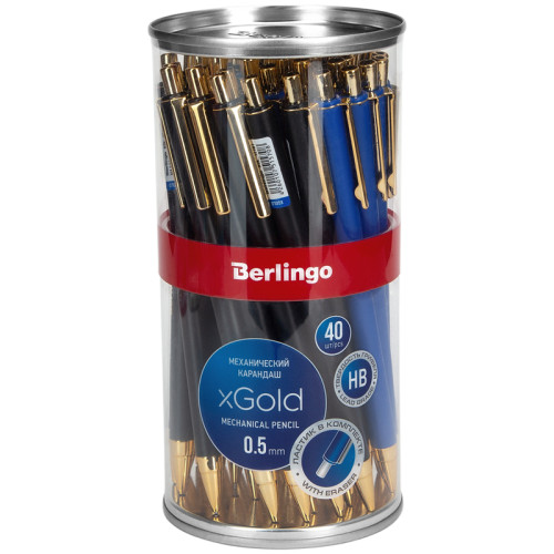 Карандаш механический BERLINGO "xGold" 0,5 мм, с ластиком, ассорти