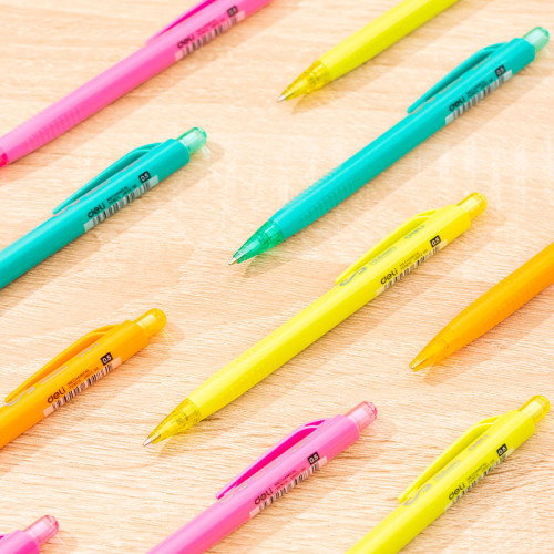 Карандаш механический DELI "Scribe", 0,5 мм, трехгранный корпус с ластиком, ассорти