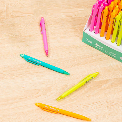 Карандаш механический DELI "Scribe", 0,5 мм, трехгранный корпус с ластиком, ассорти