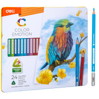 Карандаши цветные Deli "Color Emotion", 24 цвета, дерево, метал. пенал