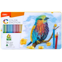 Карандаши цветные Deli "Color Emotion", 36 цветов, дерево, метал. пенал