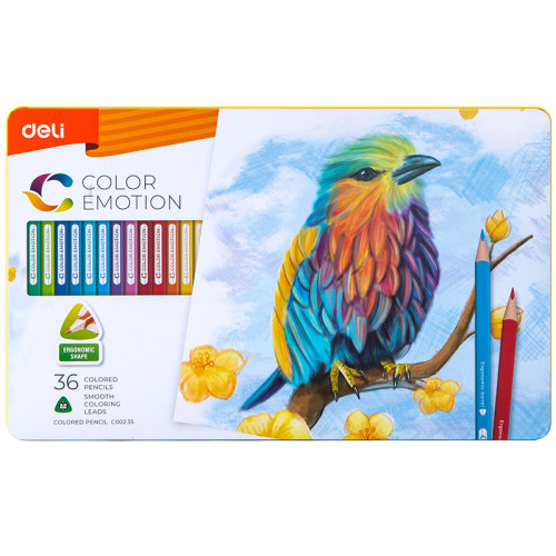 Карандаши цветные Deli "Color Emotion", 36 цветов, дерево, метал. пенал