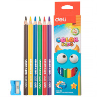 Карандаши цветные Deli "Color Kids", 6 цветов, утолщенные, дерево, картон