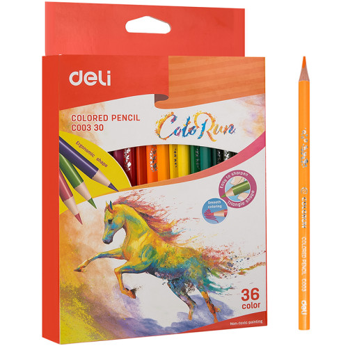 Карандаши цветные Deli "ColoRun", 36 цветов, дерево, картон
