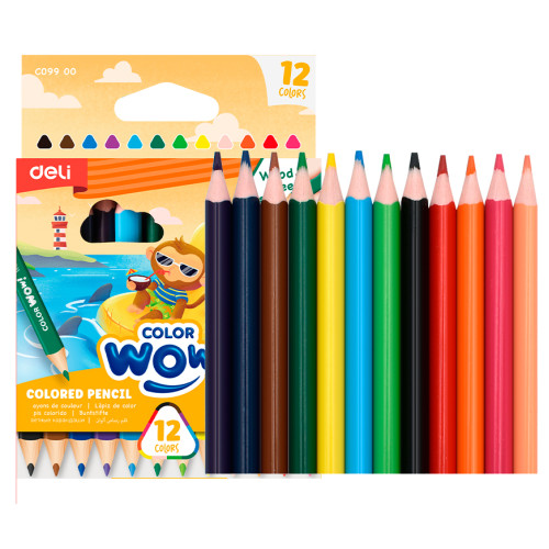 Карандаши цветные Deli "ColoRun", короткие, 12 цветов, PS, картон