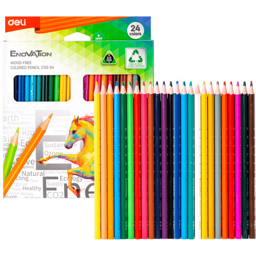 Карандаши цветные Deli "Enovation", 24 цвета, PS, картон