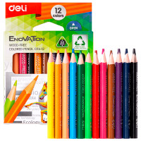 Карандаши цветные Deli "Enovation", короткие, 12 цвета, PS, картон