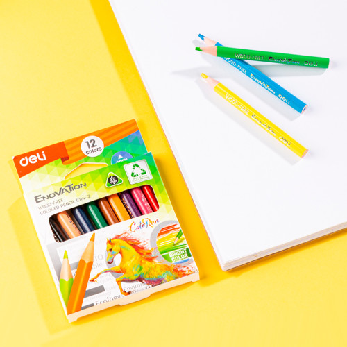 Карандаши цветные Deli "Enovation", короткие, 12 цвета, PS, картон