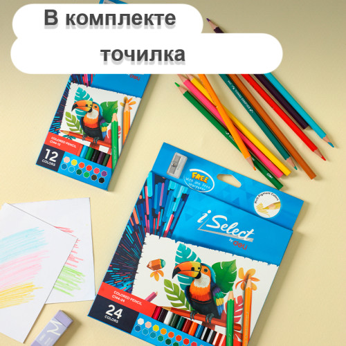 Карандаши цветные Deli "i Select", 24 цвета, дерево, картон