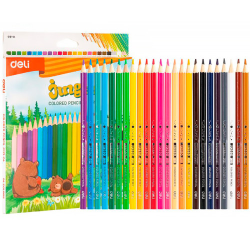 Карандаши цветные Deli "Jungoo", 24 цвета, картон, дерево