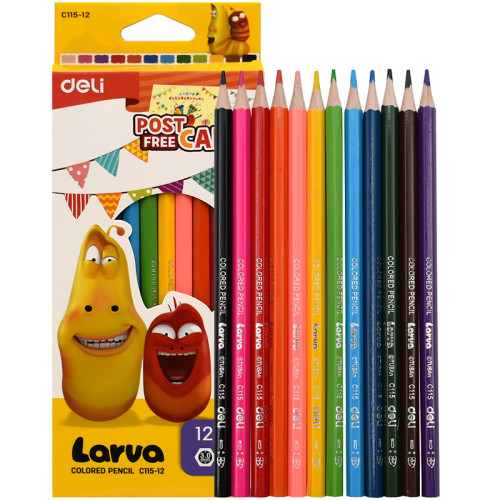 Карандаши цветные Deli  "Larva", 12 цветов, картон