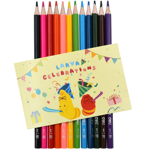 Карандаши цветные Deli  "Larva", 12 цветов, картон